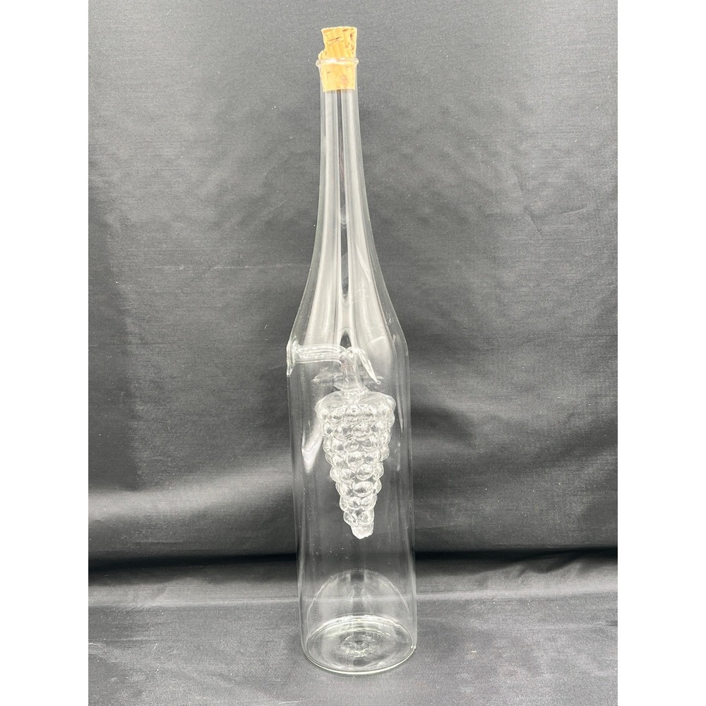 Glass Oil & Vinegar Bottle W/ Decorative‎ Grapes Inside To Hold Vinegar-11.5" T